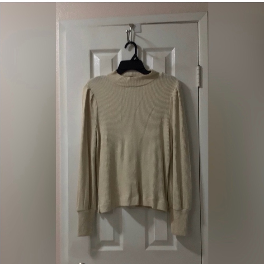 LOFT Women’s Size L Ivory & Gold Size Long Sleeve Knit Mock Neck Sweater